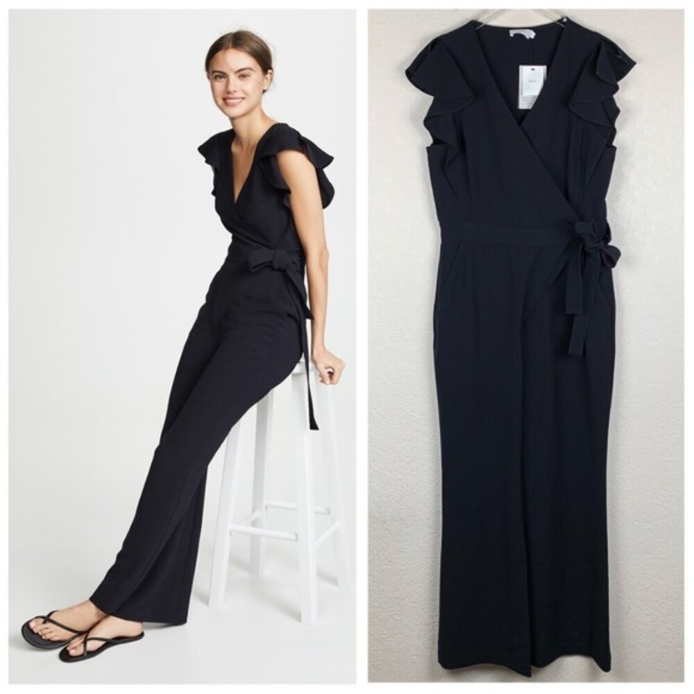 A.L.C. Sophisticated Black Ruffle-Sleeve Wrap Jumpsuit Size 12